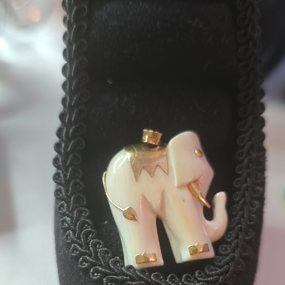 Gold and White Elephant Brooch